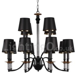 12 Lichter Rustikaler Retro Schwarzer 2-stufiger Großer Kronleuchter Kerzenstil Kronleuchter