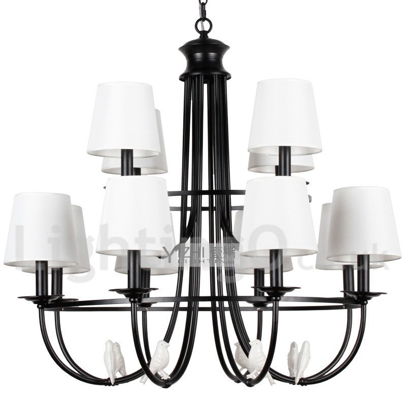 Kronleuchter im Retro-Stil, schwarz, mediterraner Stil, rustikal, modern, Kerzenstil, 12 Lichter