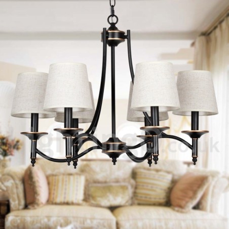 Kronleuchter im modernen, rustikalen Retro-Stil mit 6 Lichtern, schwarz Kronleuchter im modernen, rustikalen Retro-Stil mit 6 Lichtern, schwarz