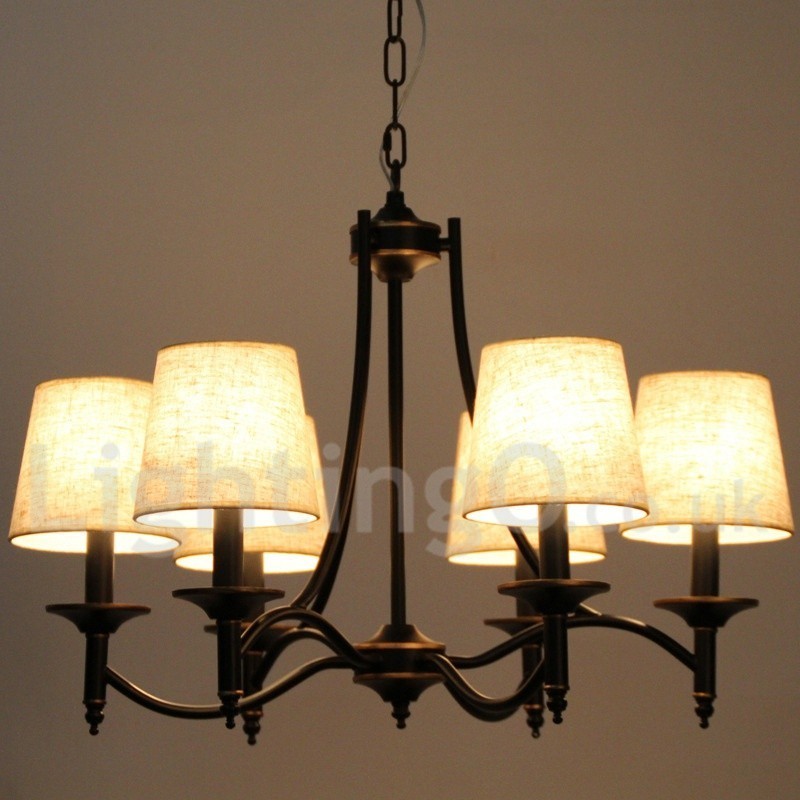 Kronleuchter im modernen, rustikalen Retro-Stil mit 6 Lichtern, schwarz