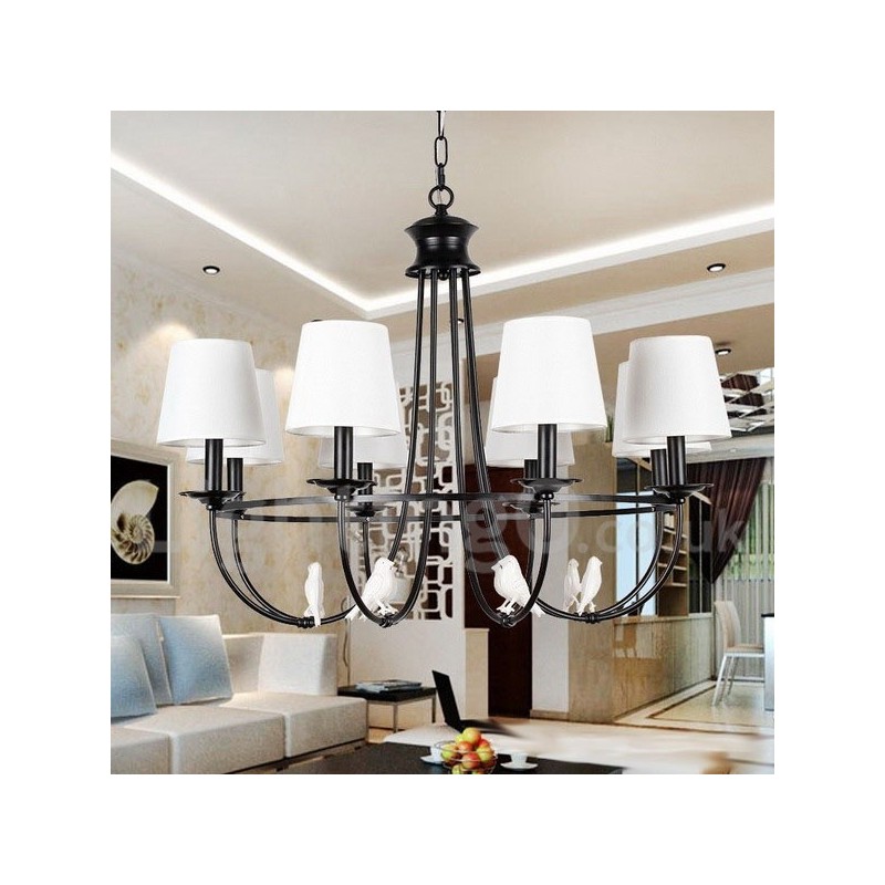 Kronleuchter im Retro-Stil, schwarz, mediterraner Stil, rustikal, modern, Kerzenstil, 8 Lichter