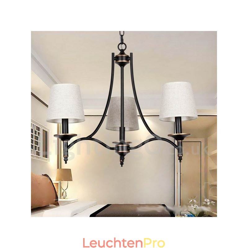 Kronleuchter im modernen, rustikalen Retro-Stil mit 3 Lichtern, schwarz