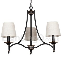 Kronleuchter im modernen, rustikalen Retro-Stil mit 3 Lichtern, schwarz