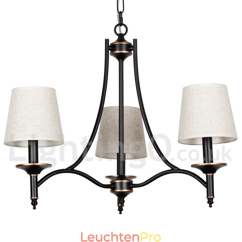 Kronleuchter im modernen, rustikalen Retro-Stil mit 3 Lichtern, schwarz