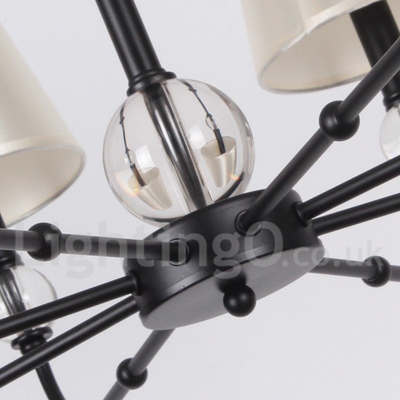 Kronleuchter im modernen, rustikalen Retro-Stil mit 8 Lichtern, Schwarz