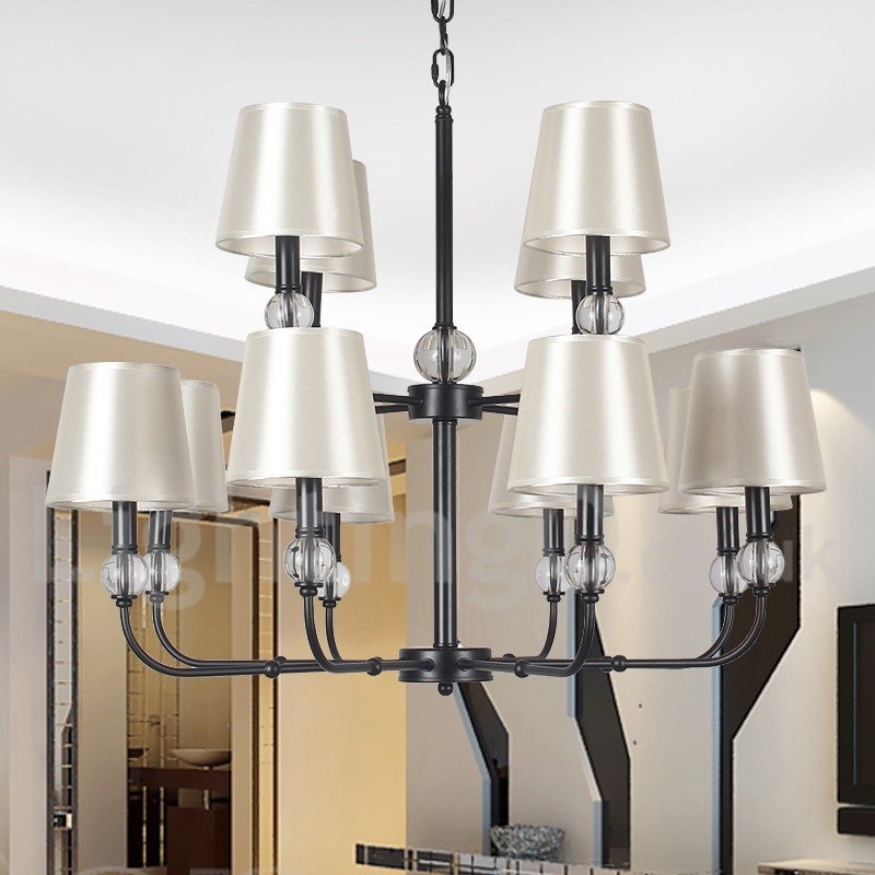 12 Lichter Rustikaler Retro Schwarzer 2-stufiger Großer Kronleuchter Kerzenstil Kronleuchter