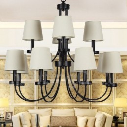 12 Lichter Rustikaler Retro Schwarzer 2-stufiger Großer Kronleuchter Kerzenstil Kronleuchter