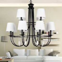 Kronleuchter im Retro-Stil, schwarz, mediterraner Stil, rustikal, modern, Kerzenstil, 12 Lichter