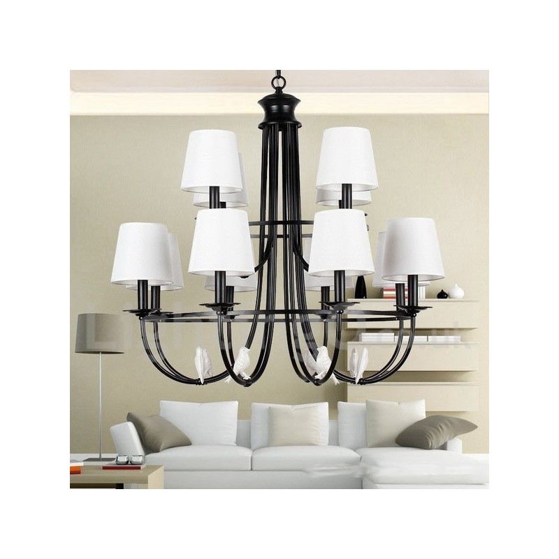 Kronleuchter im Retro-Stil, schwarz, mediterraner Stil, rustikal, modern, Kerzenstil, 12 Lichter