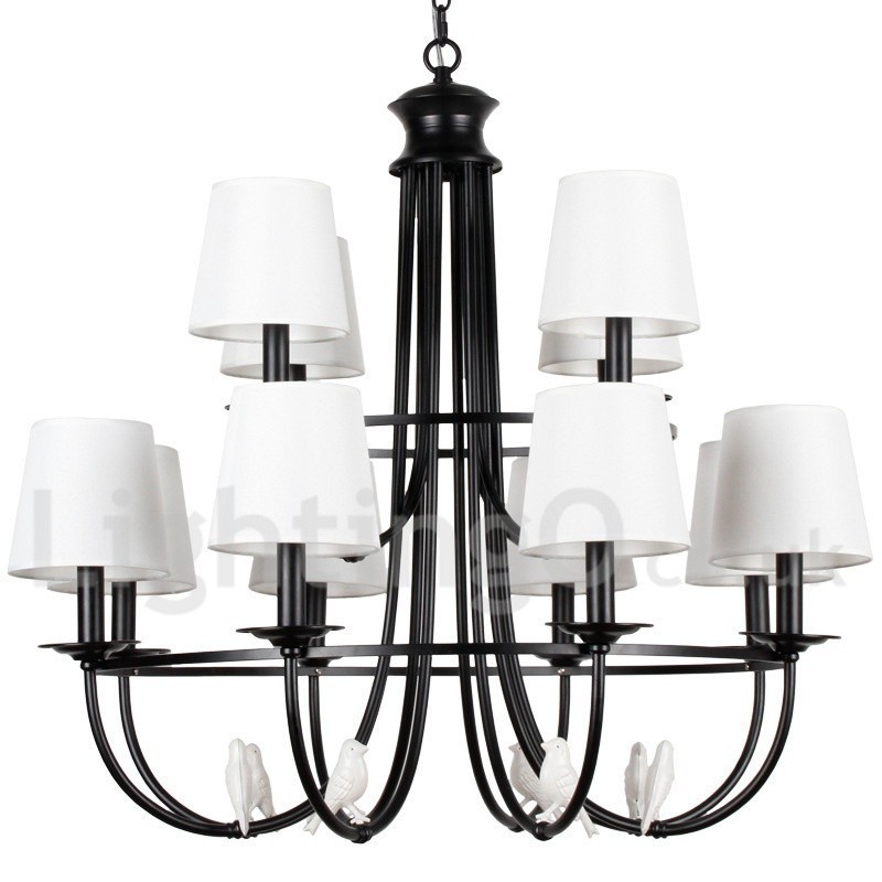Kronleuchter im Retro-Stil, schwarz, mediterraner Stil, rustikal, modern, Kerzenstil, 12 Lichter