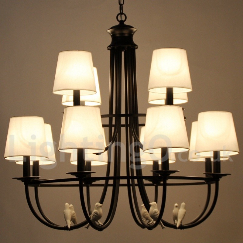 Kronleuchter im Retro-Stil, schwarz, mediterraner Stil, rustikal, modern, Kerzenstil, 12 Lichter