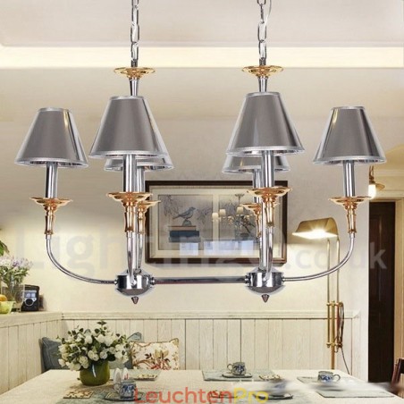 6-flammiger moderner zeitgenössischer Kronleuchter im Kerzenstil aus Chrom 6-flammiger moderner zeitgenössischer Kronleuchter im Kerzenstil aus Chrom