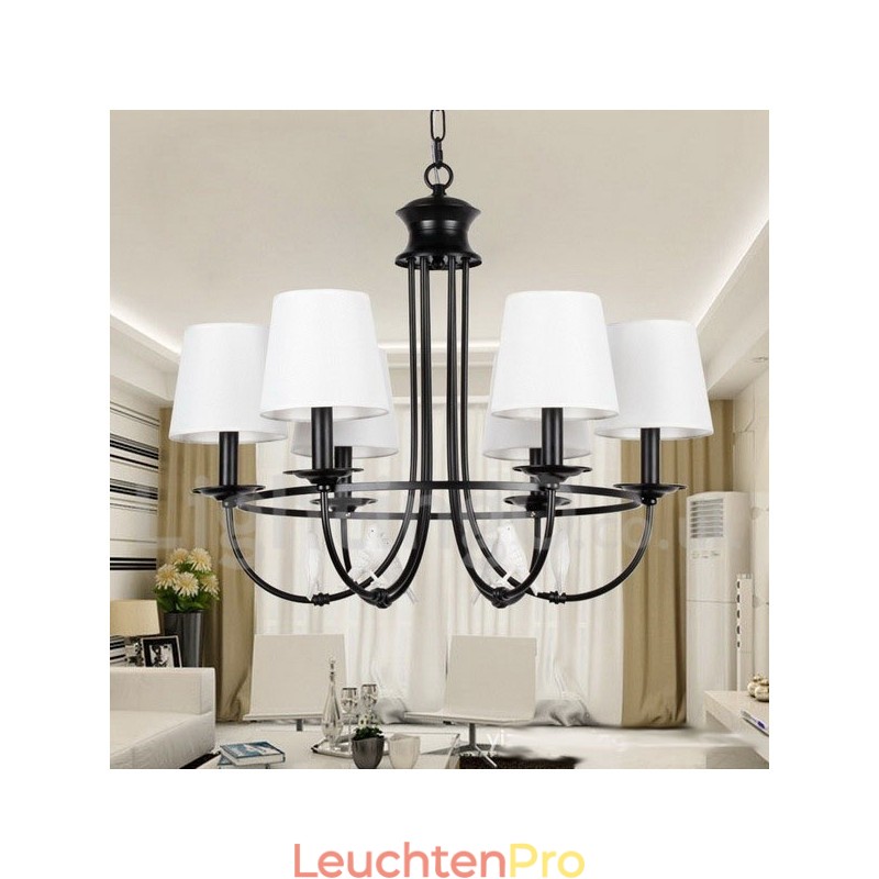 Kronleuchter im Retro-Stil, schwarz, mediterraner Stil, rustikal, modern, Kerzenstil, 6 Lichter