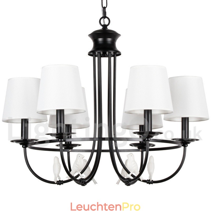 Kronleuchter im Retro-Stil, schwarz, mediterraner Stil, rustikal, modern, Kerzenstil, 6 Lichter