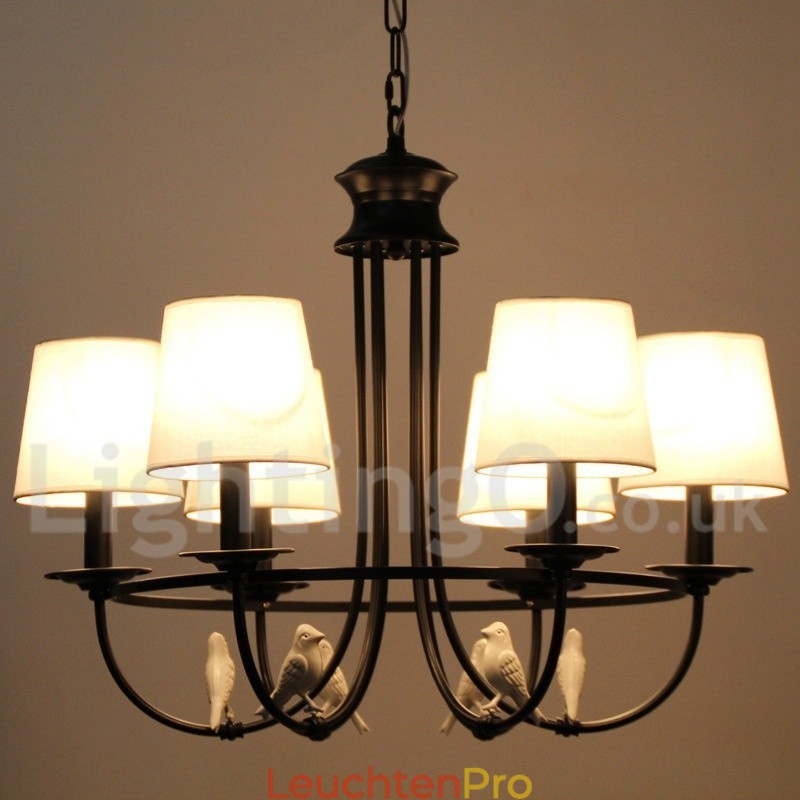 Kronleuchter im Retro-Stil, schwarz, mediterraner Stil, rustikal, modern, Kerzenstil, 6 Lichter