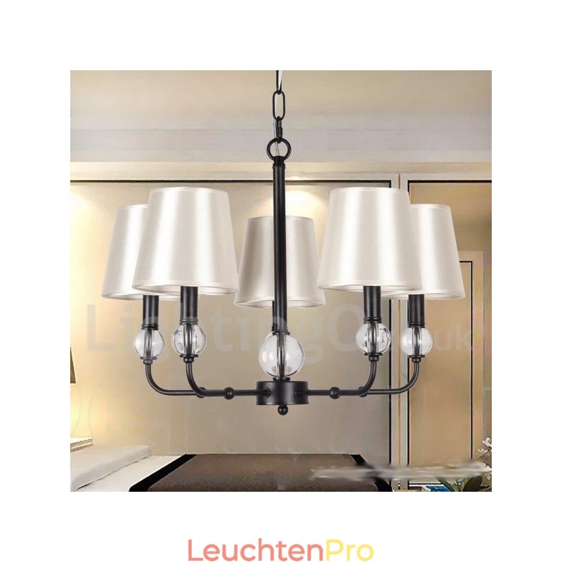 Kronleuchter im modernen, rustikalen Retro-Stil mit 5 Lichtern, schwarz