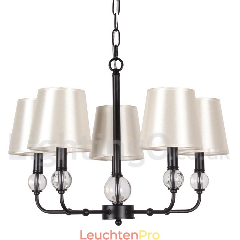 Kronleuchter im modernen, rustikalen Retro-Stil mit 5 Lichtern, schwarz