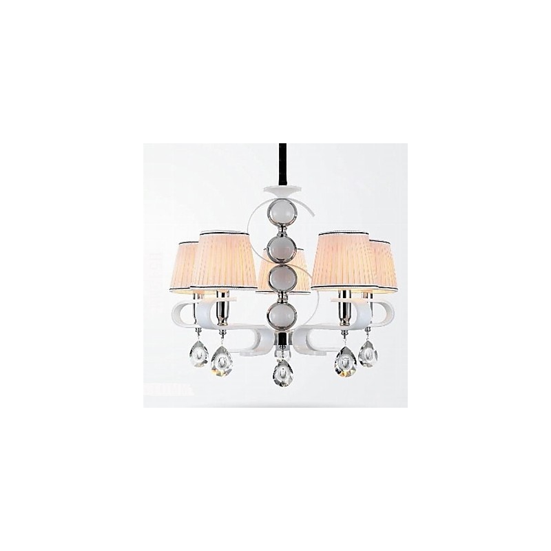Stoff Kronleuchter 5 Licht High Grade Lampe Weiß Jade Silber Ring