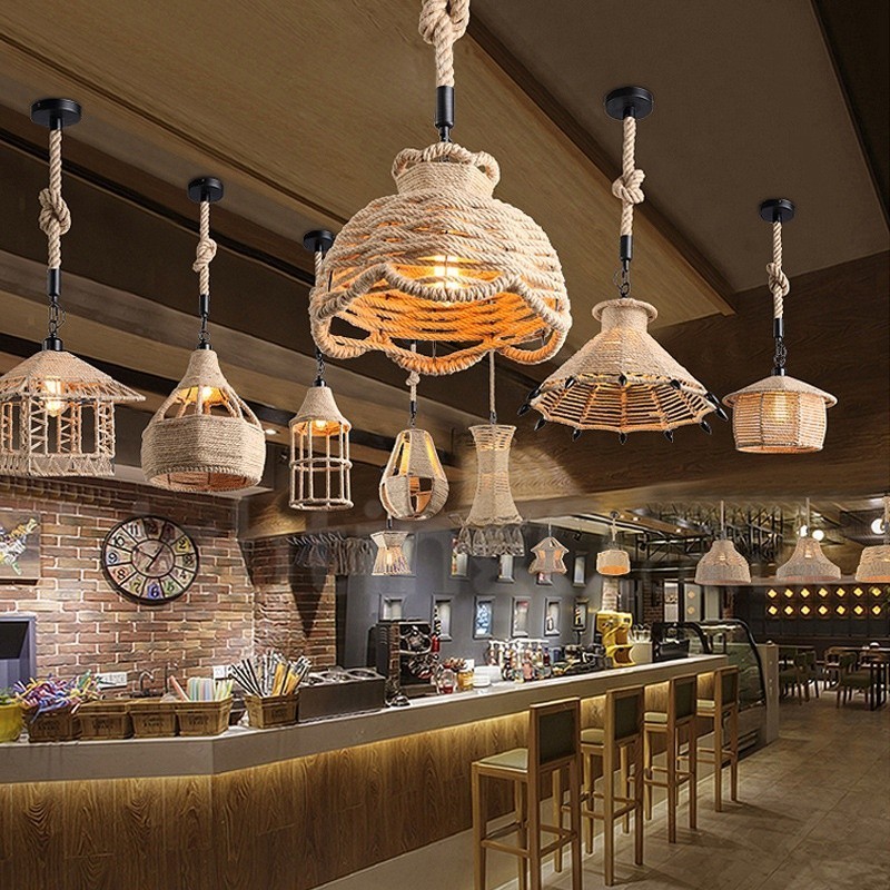 1 Licht Rustikale Lodge Pendelleuchte Cafe Hanfseil Pendelleuchte