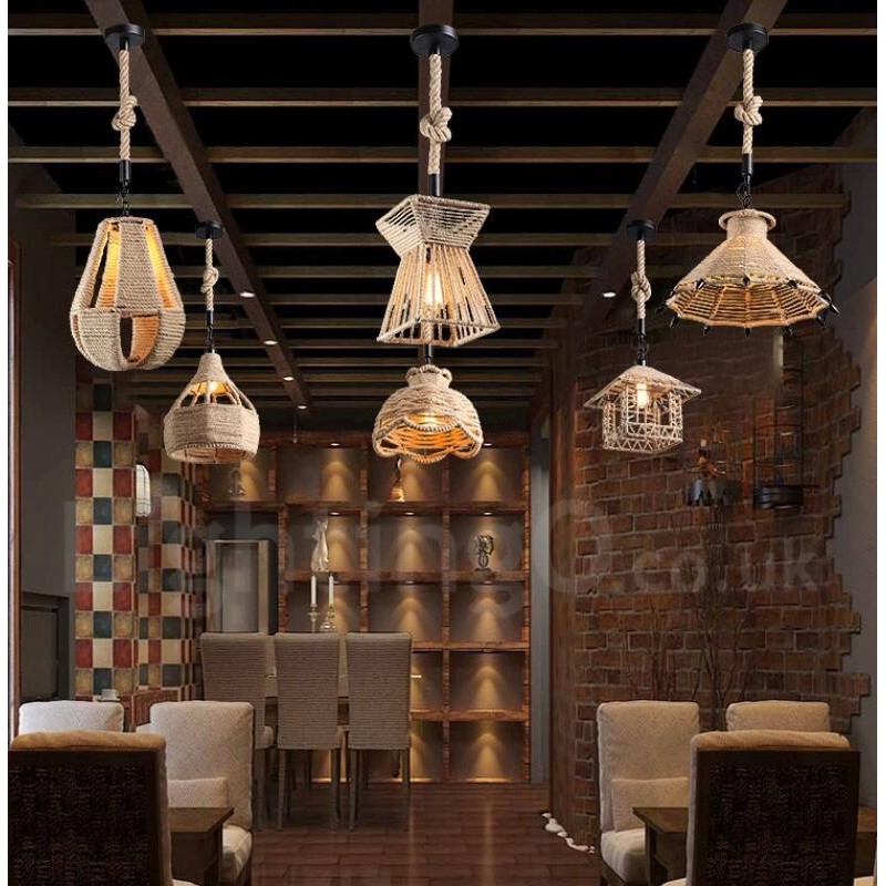 1 Licht Rustikale Lodge Pendelleuchte Cafe Hanfseil Pendelleuchte