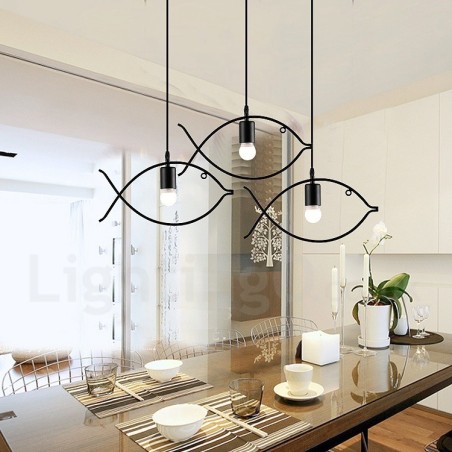 1-flammige Hängeleuchte im Retro-Stil „Lodge“ mit Fischmotiv und Stahlschirm 1-flammige Hängeleuchte im Retro-Stil „Lodge“ mit Fischmotiv und Stahlschirm