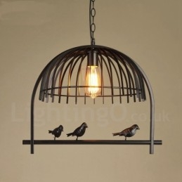 1-flammige Hängeleuchte im Retro-Vogelkäfig-Stil im rustikalen Lodge-Stil mit Stahlschirm