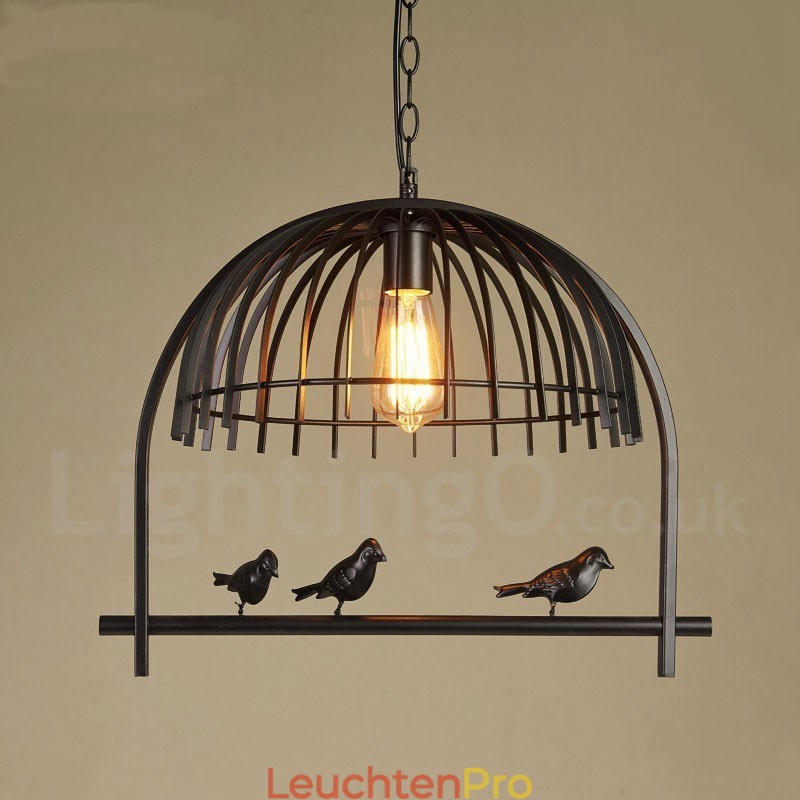 1-flammige Hängeleuchte im Retro-Vogelkäfig-Stil im rustikalen Lodge-Stil mit Stahlschirm