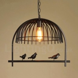 1-flammige Hängeleuchte im Retro-Vogelkäfig-Stil im rustikalen Lodge-Stil mit Stahlschirm