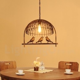 1-flammige Hängeleuchte im Retro-Vogelkäfig-Stil im rustikalen Lodge-Stil mit Stahlschirm