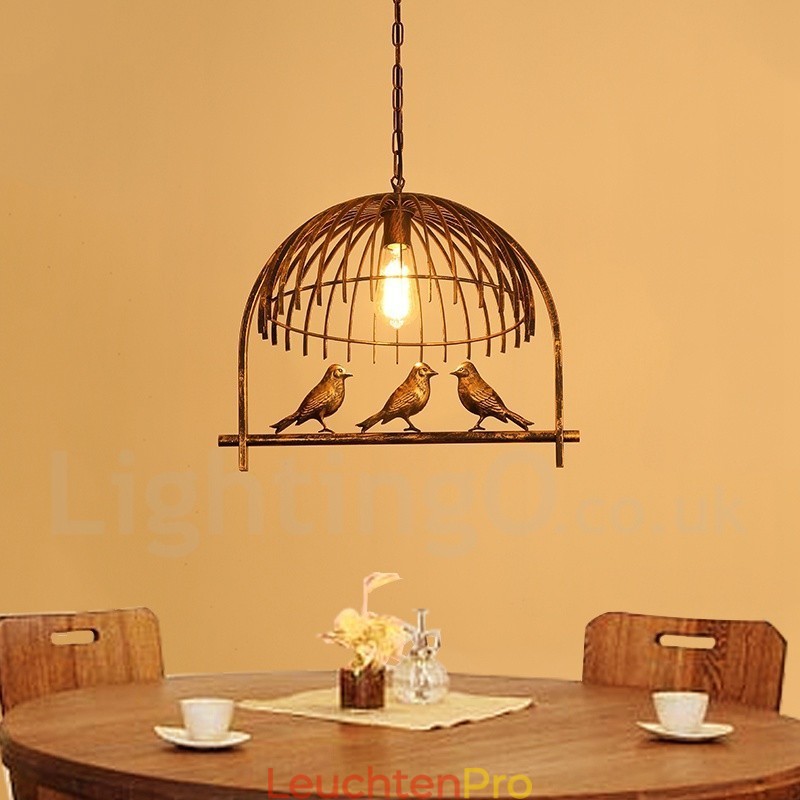 1-flammige Hängeleuchte im Retro-Vogelkäfig-Stil im rustikalen Lodge-Stil mit Stahlschirm