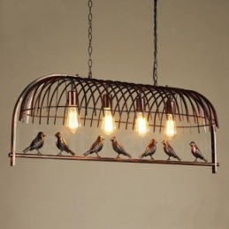Rustikale Lodge Retro-Vogelkäfig-Pendelleuchte mit 4 Lichtern und Stahlschirm