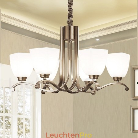 Moderner Kronleuchter mit 6 Lichtern und Glasschirm Moderner Kronleuchter mit 6 Lichtern und Glasschirm