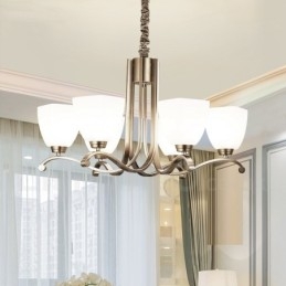 Moderner Kronleuchter mit 6 Lichtern und Glasschirm
