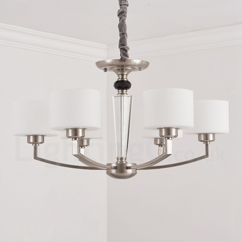 Moderner Kronleuchter mit 6 Lichtern und Glasschirm
