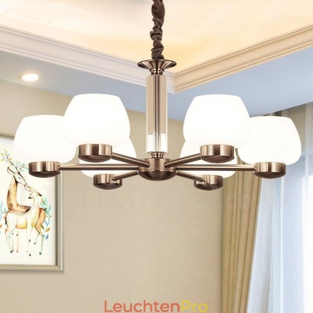Moderner Kronleuchter mit 6 Lichtern und Glasschirm Moderner Kronleuchter mit 6 Lichtern und Glasschirm