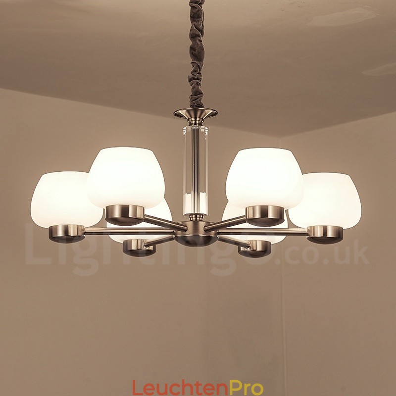 Moderner Kronleuchter mit 6 Lichtern und Glasschirm