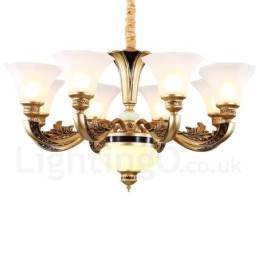 8-flammiger traditioneller Luxus-Lobby-Kronleuchter im Retro-Stil mit Glasschirm
