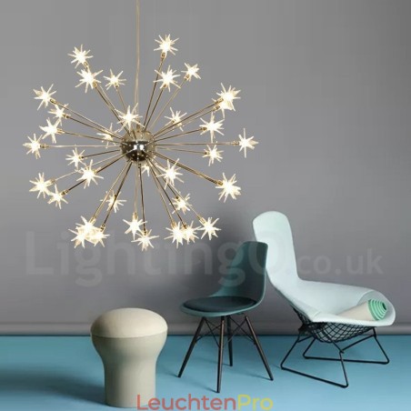 Moderne Pendelleuchte aus Stahl mit 32 Lichtern und Glasschirm Moderne Pendelleuchte aus Stahl mit 32 Lichtern und Glasschirm
