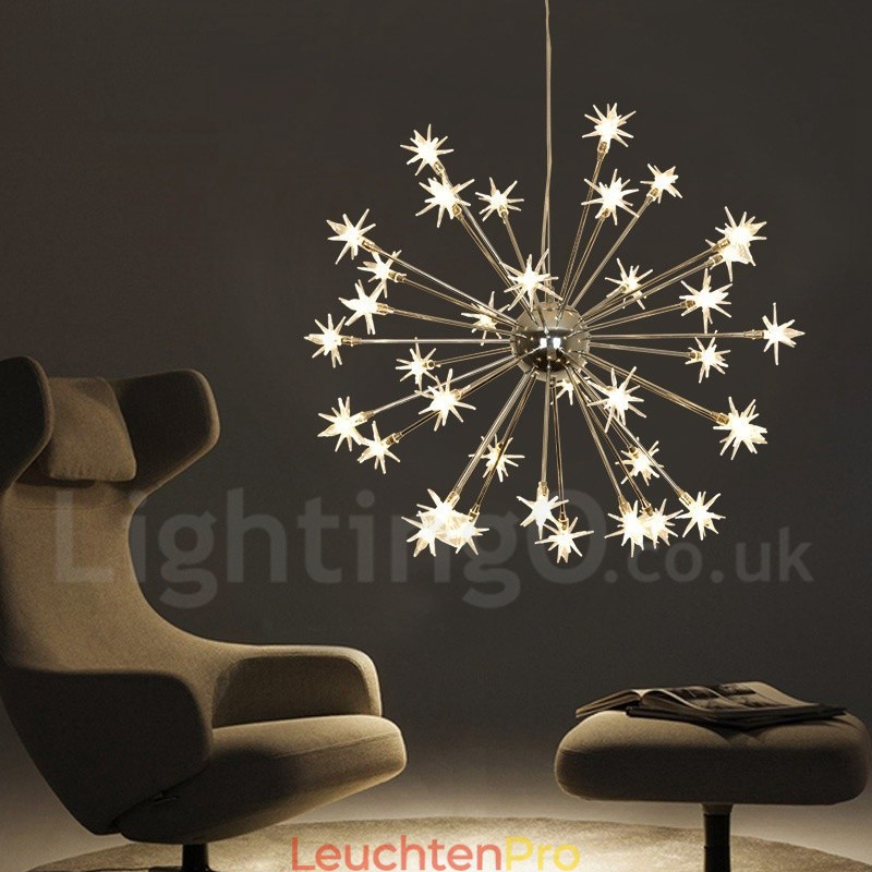 Moderne Pendelleuchte aus Stahl mit 32 Lichtern und Glasschirm