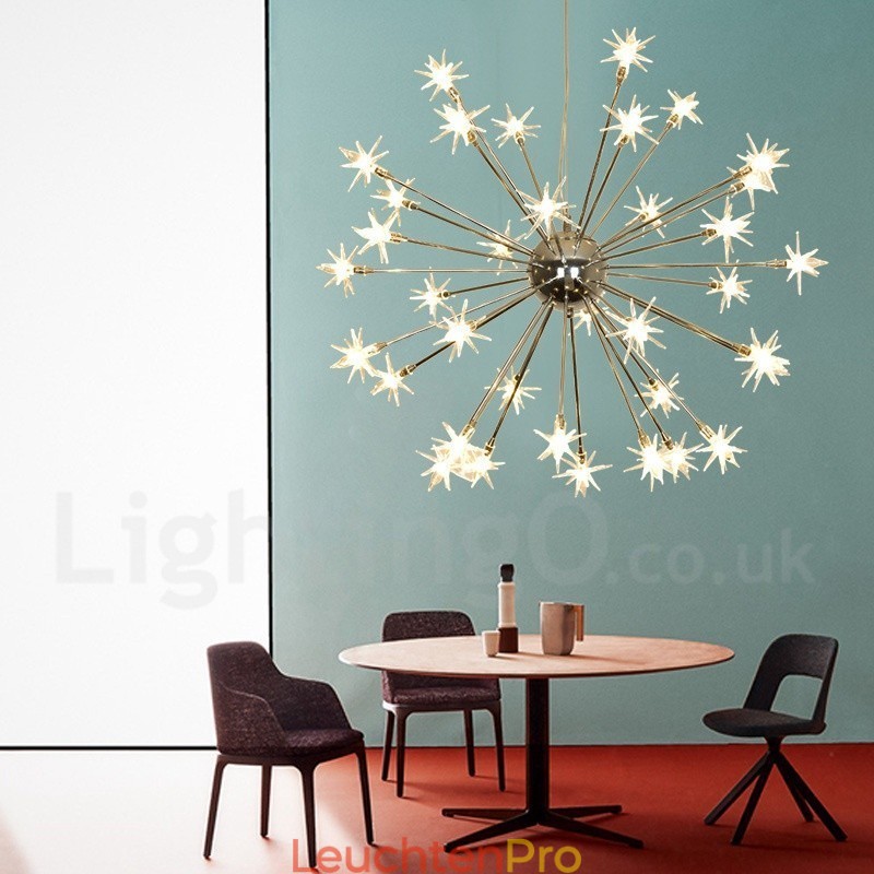 Moderne Pendelleuchte aus Stahl mit 32 Lichtern und Glasschirm