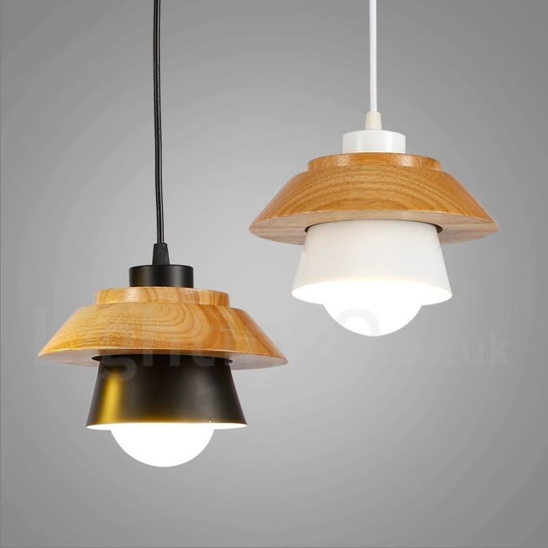 1-flammige, moderne Pendelleuchte aus Holz mit Schirm aus Aluminiumlegierung