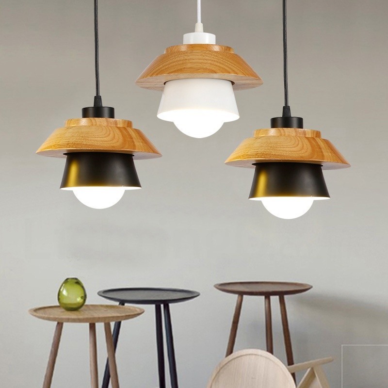 1-flammige, moderne Pendelleuchte aus Holz mit Schirm aus Aluminiumlegierung