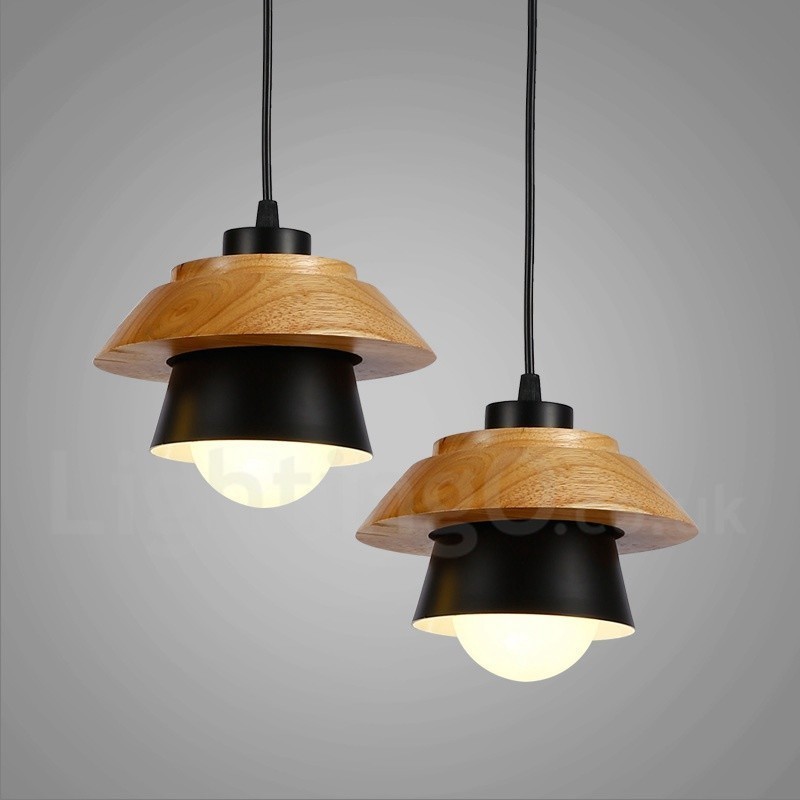 1-flammige, moderne Pendelleuchte aus Holz mit Schirm aus Aluminiumlegierung