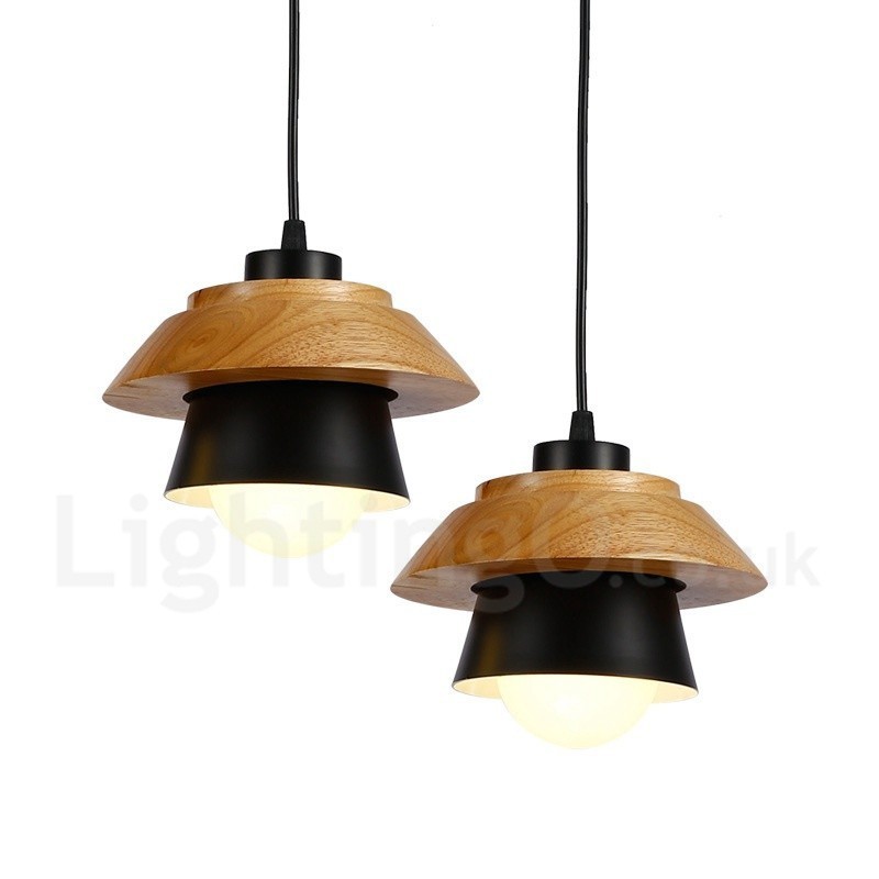 1-flammige, moderne Pendelleuchte aus Holz mit Schirm aus Aluminiumlegierung