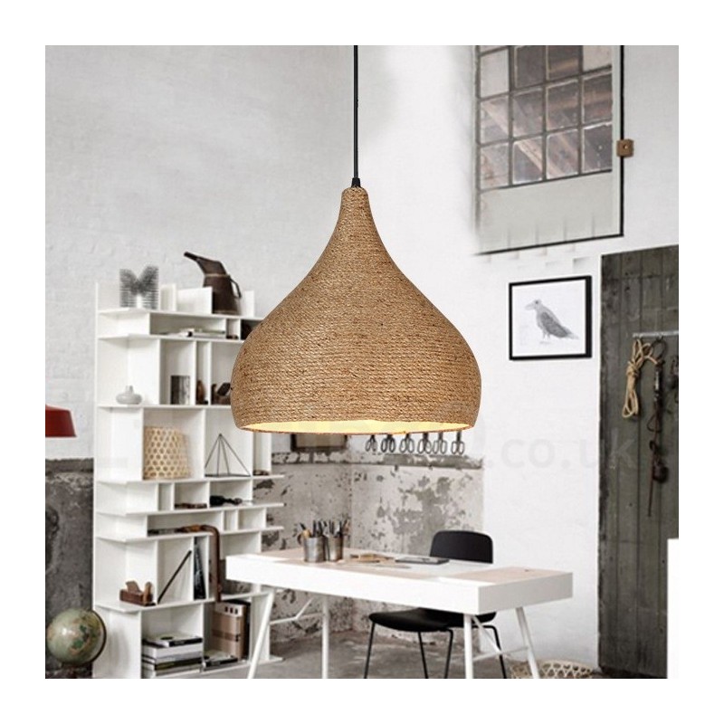 1 Light Retro Rustic Hemp Rope Pendant Light with Hemp Rope Shade