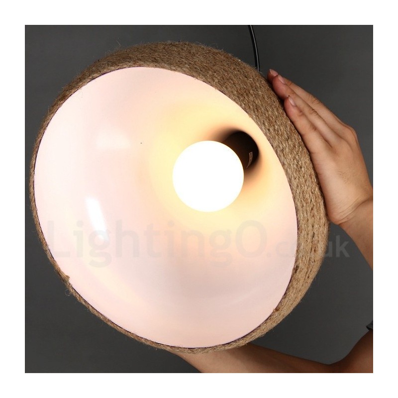 1 Light Retro Rustic Hemp Rope Pendant Light with Hemp Rope Shade