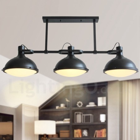 3-flammige Hängeleuchte im Retro-Stil aus rustikalem Stahl mit Glasschirm 3-flammige Hängeleuchte im Retro-Stil aus rustikalem Stahl mit Glasschirm