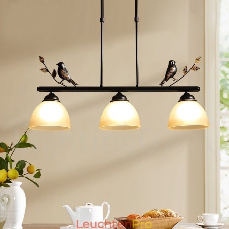 3-flammige Hängeleuchte im Retro-Stil aus rustikalem Stahl mit Glasschirm 3-flammige Hängeleuchte im Retro-Stil aus rustikalem Stahl mit Glasschirm