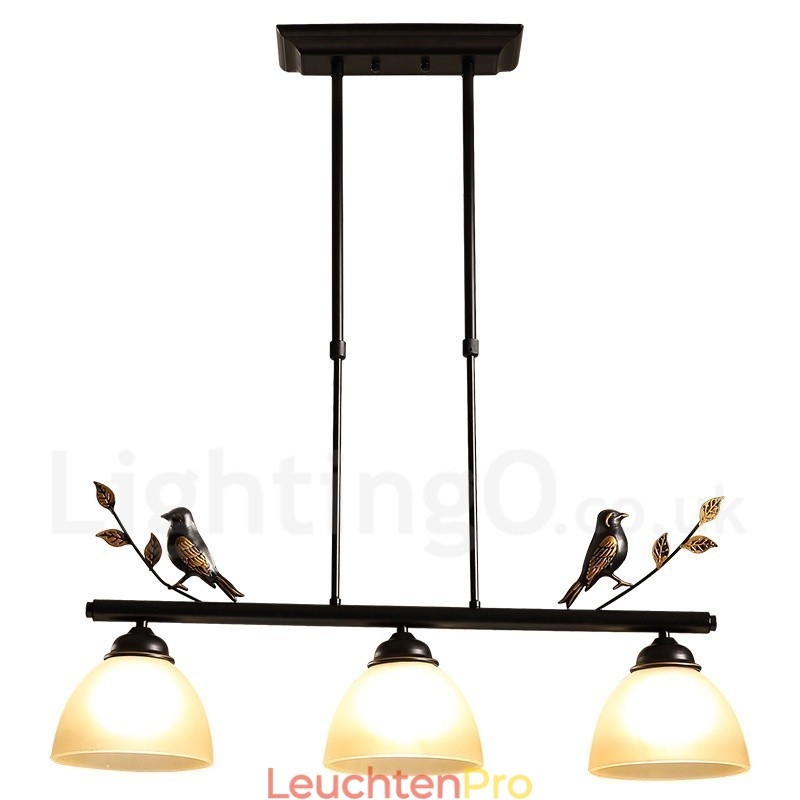 3-flammige Hängeleuchte im Retro-Stil aus rustikalem Stahl mit Glasschirm