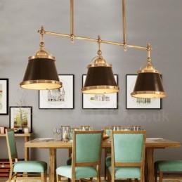 3-flammige Retro-Pendelleuchte im rustikalen Stil aus Messing mit Messingschirm